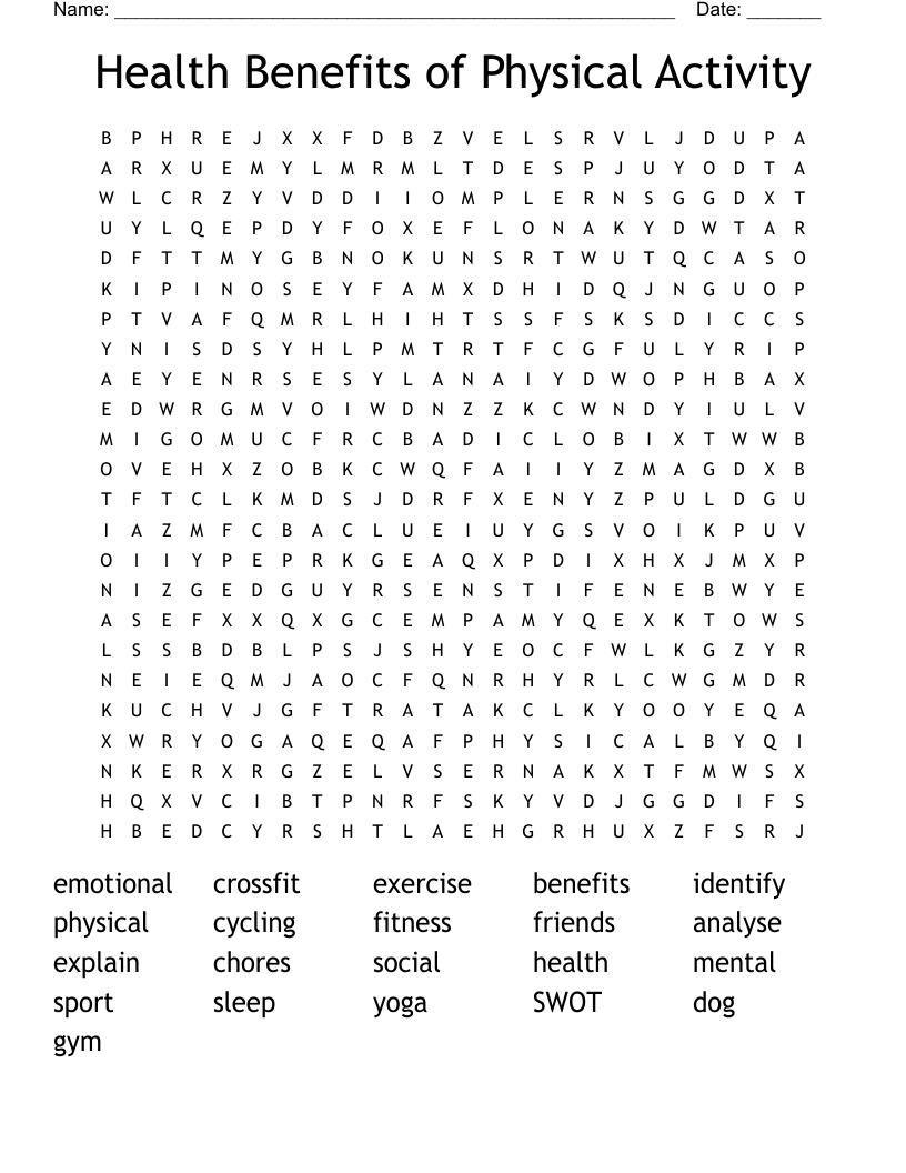 Health Benefits of Physical Activity Word Search