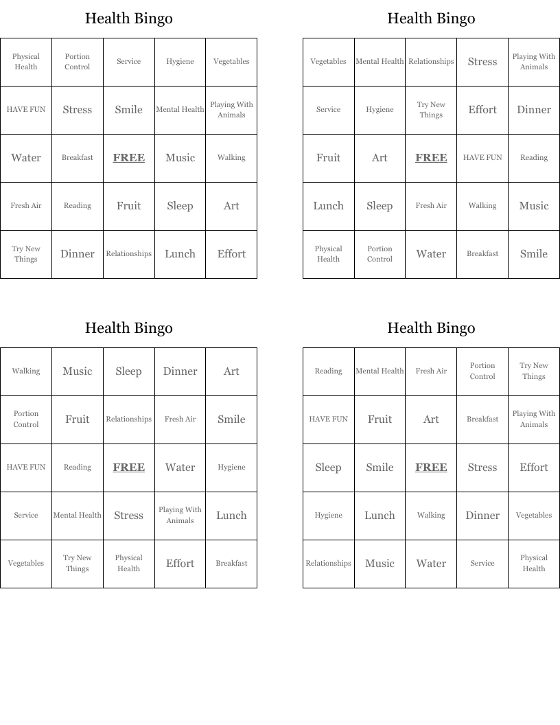 Health Bingo