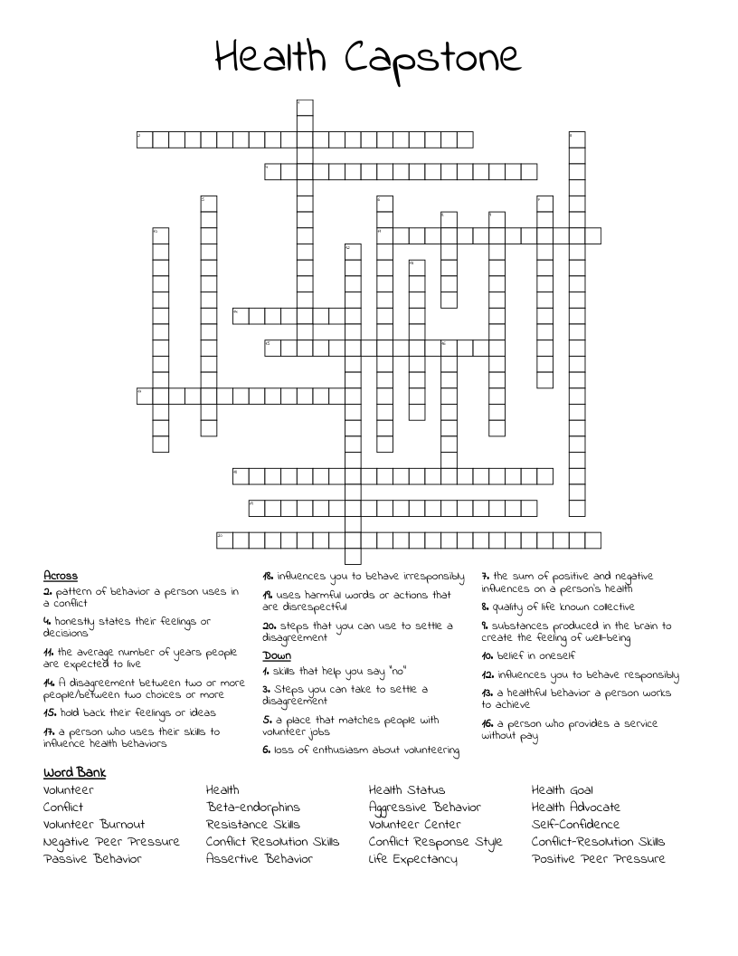 Health Capstone Crossword