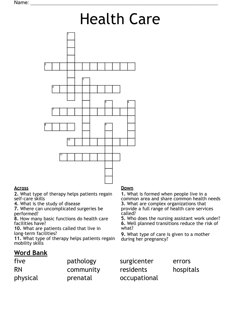 Health Care Crossword
