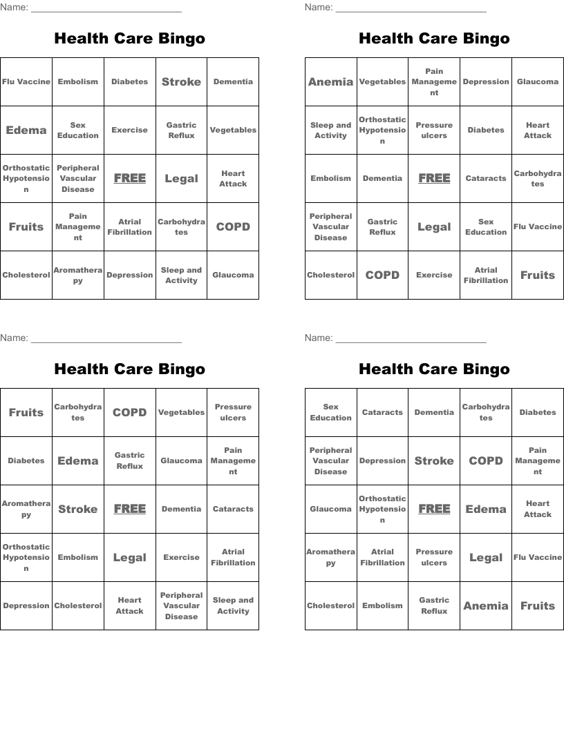 Health Care Bingo