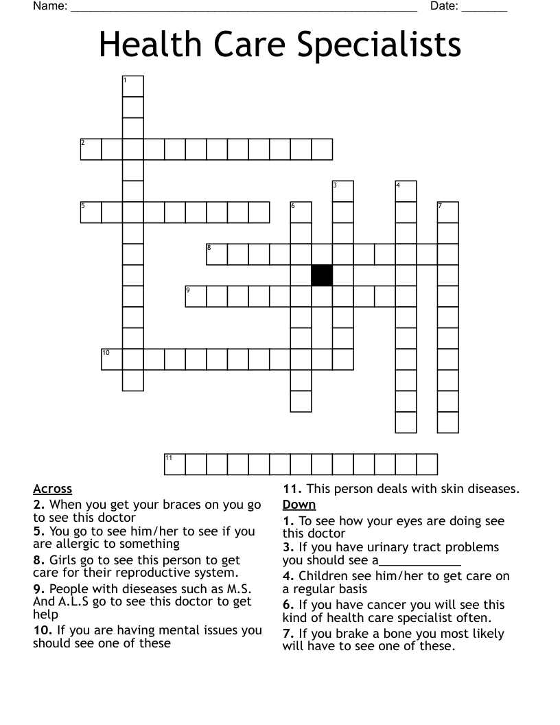 Health Care Specialists Crossword