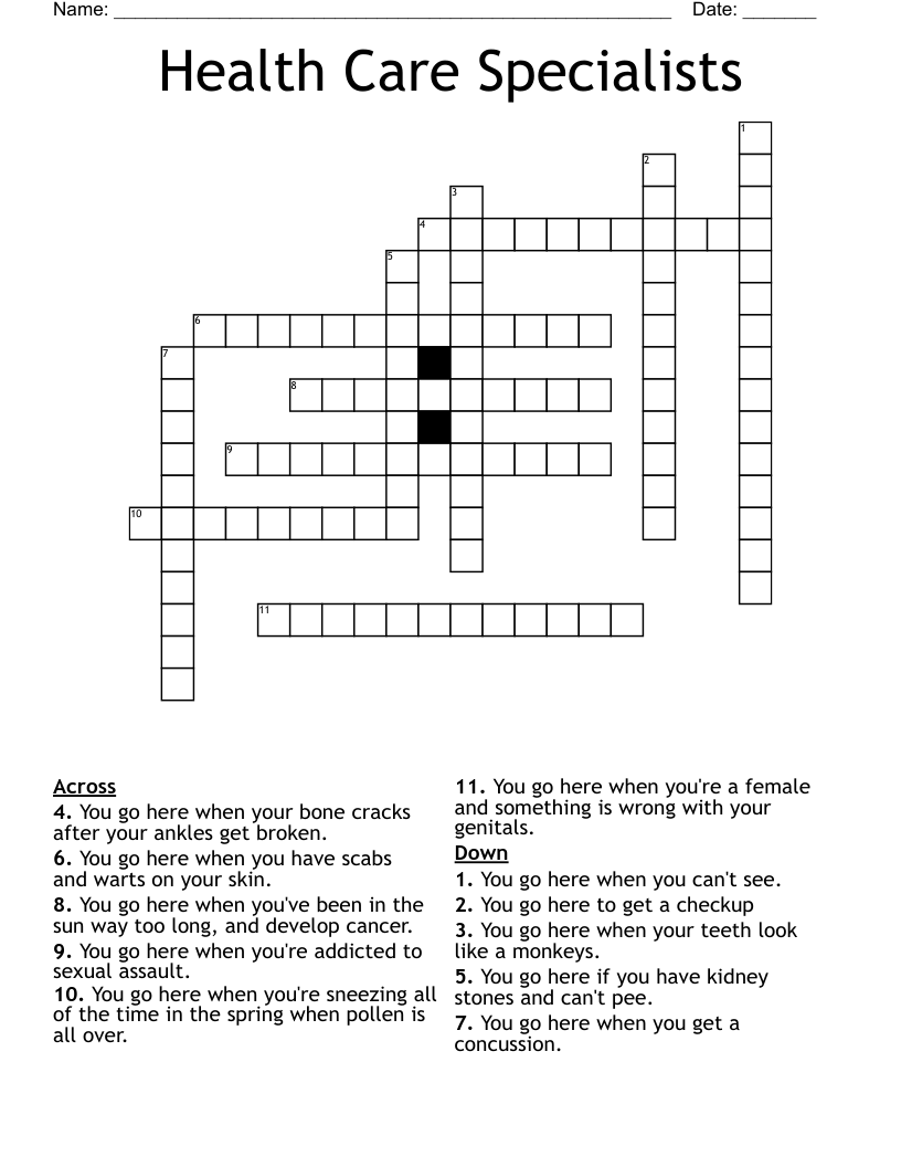 Health Care Specialists Crossword