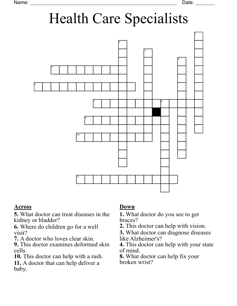 Health Care Specialists Crossword