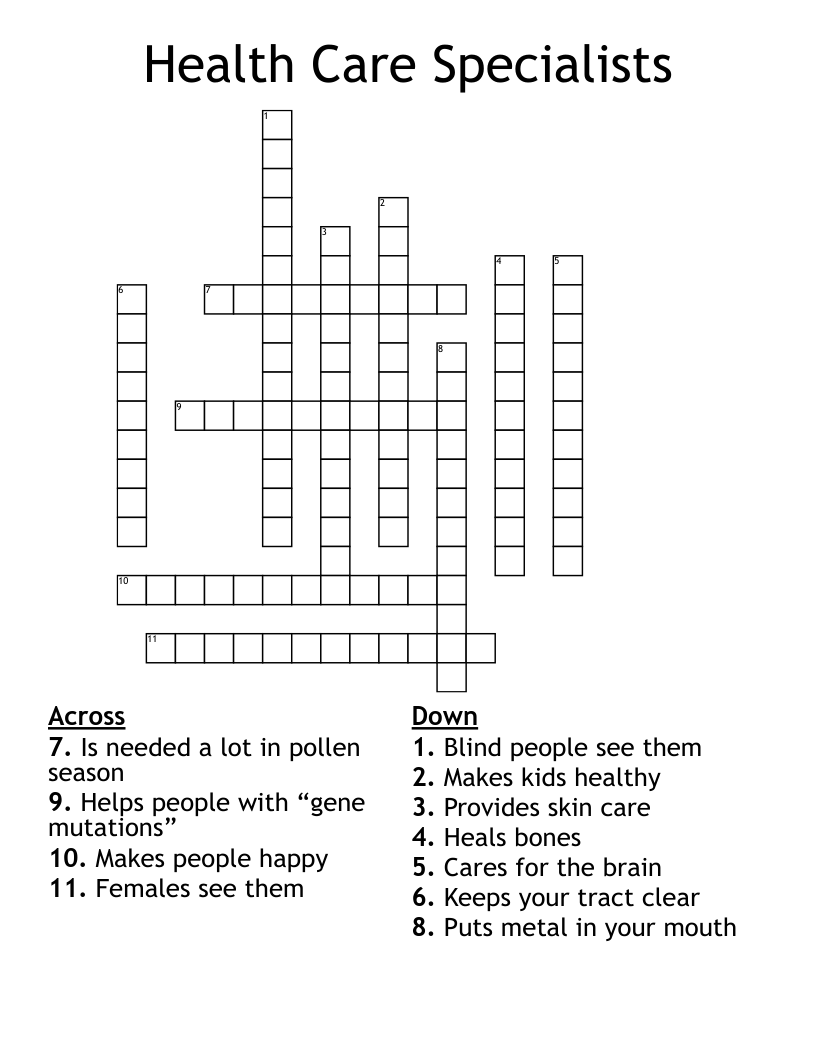Health Care Specialists Crossword