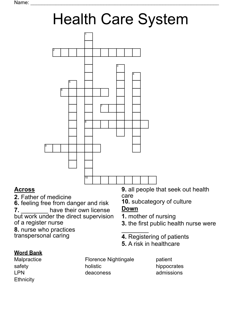 Health Care System Crossword