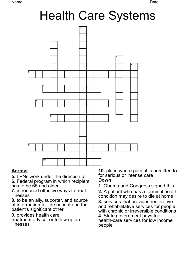 Health Care Systems Crossword