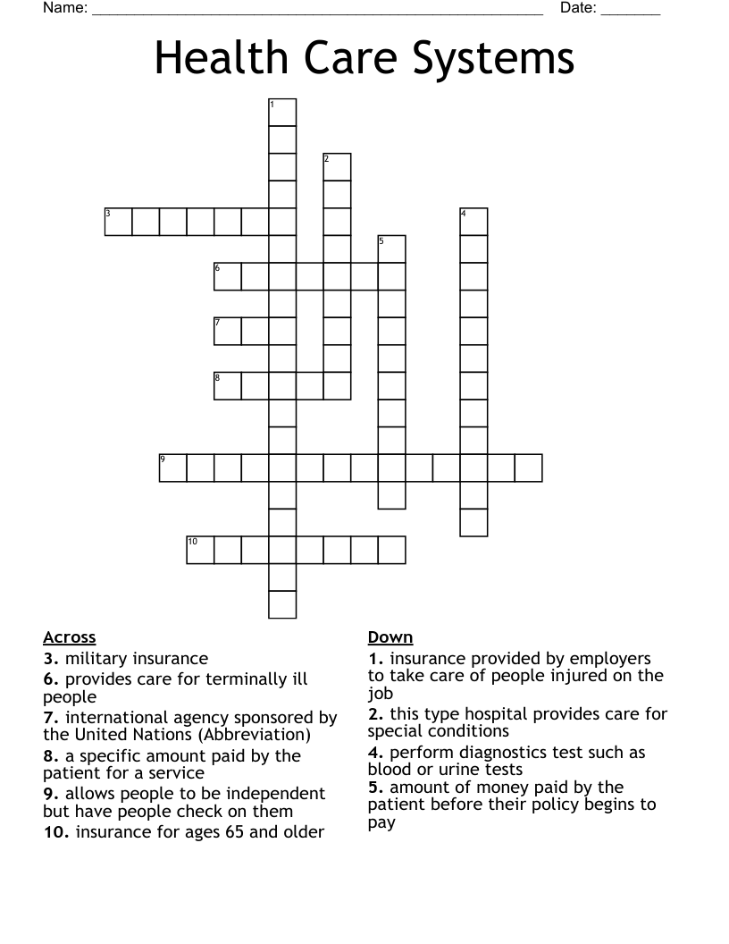 Health Care Systems Crossword