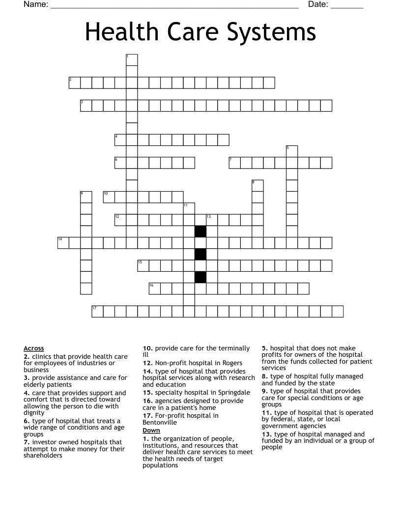 Health Care Systems Crossword