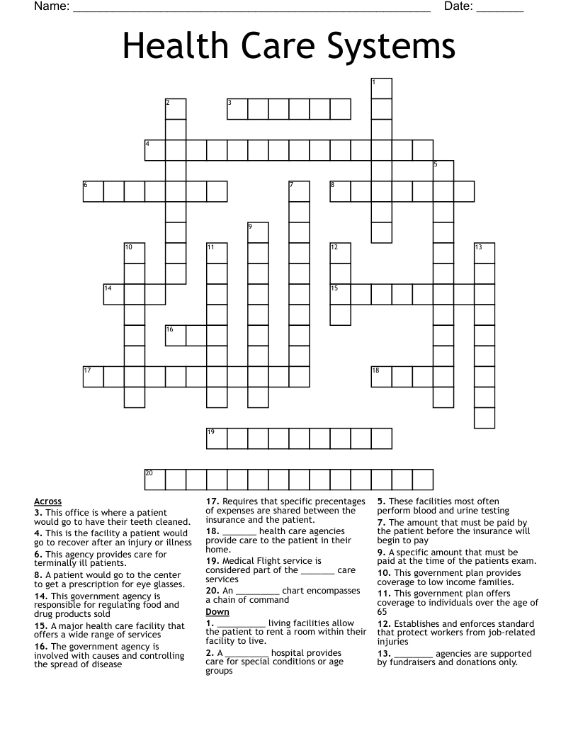 Health Care Systems  Crossword