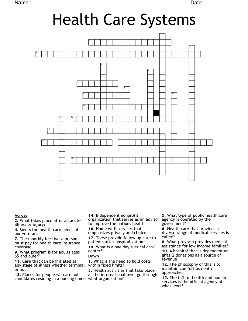 Health Care Systems  Crossword