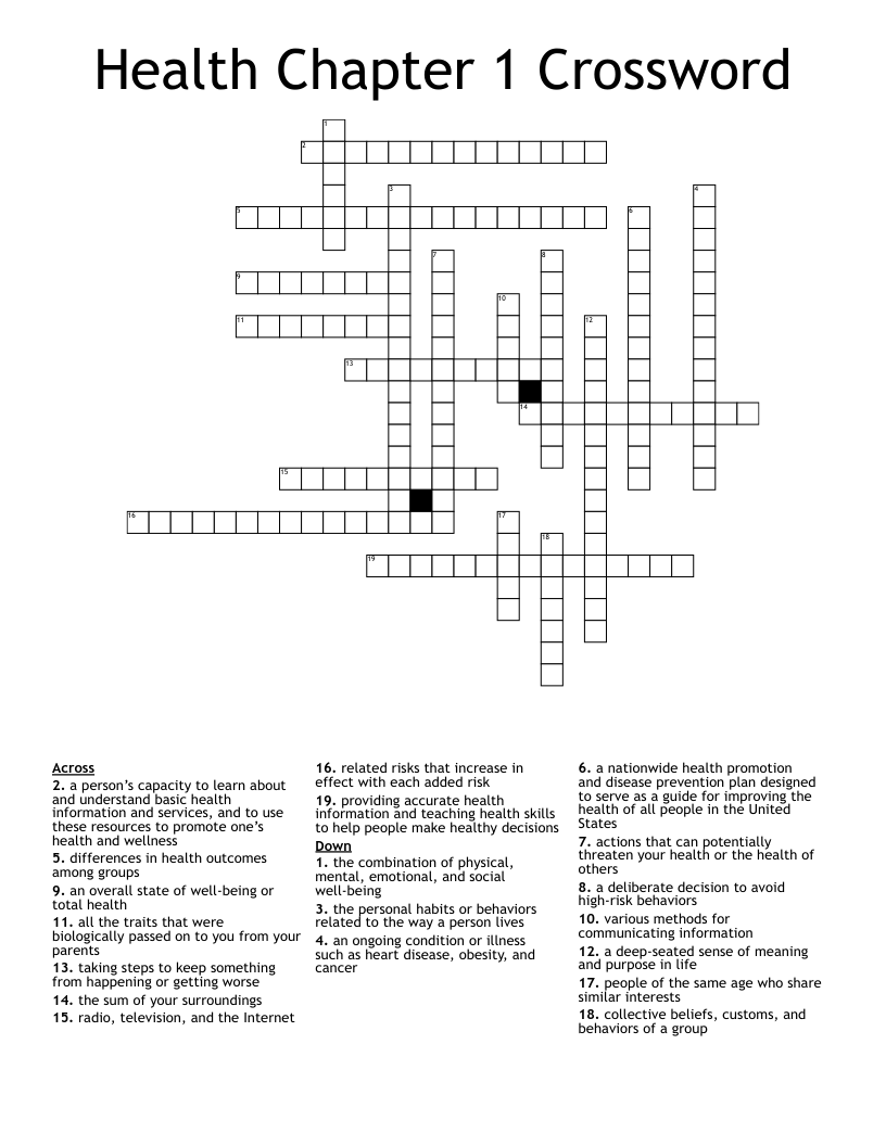 Health Chapter 1 Crossword