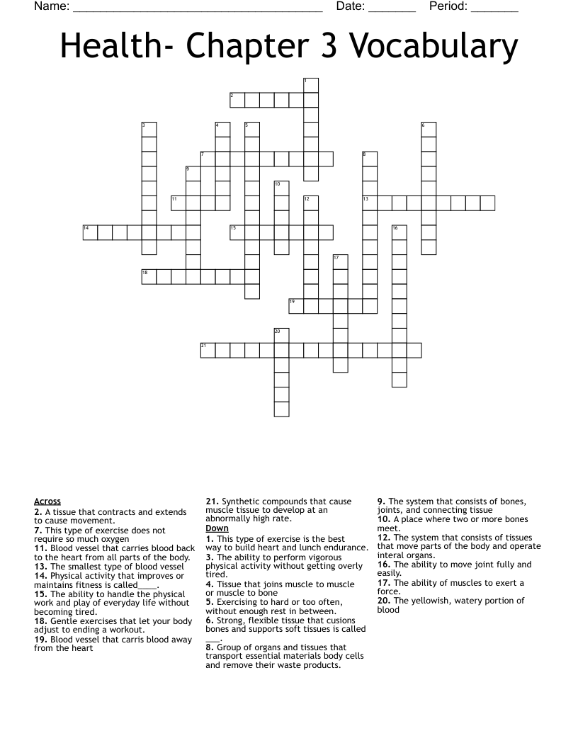 Health- Chapter 3 Vocabulary Crossword