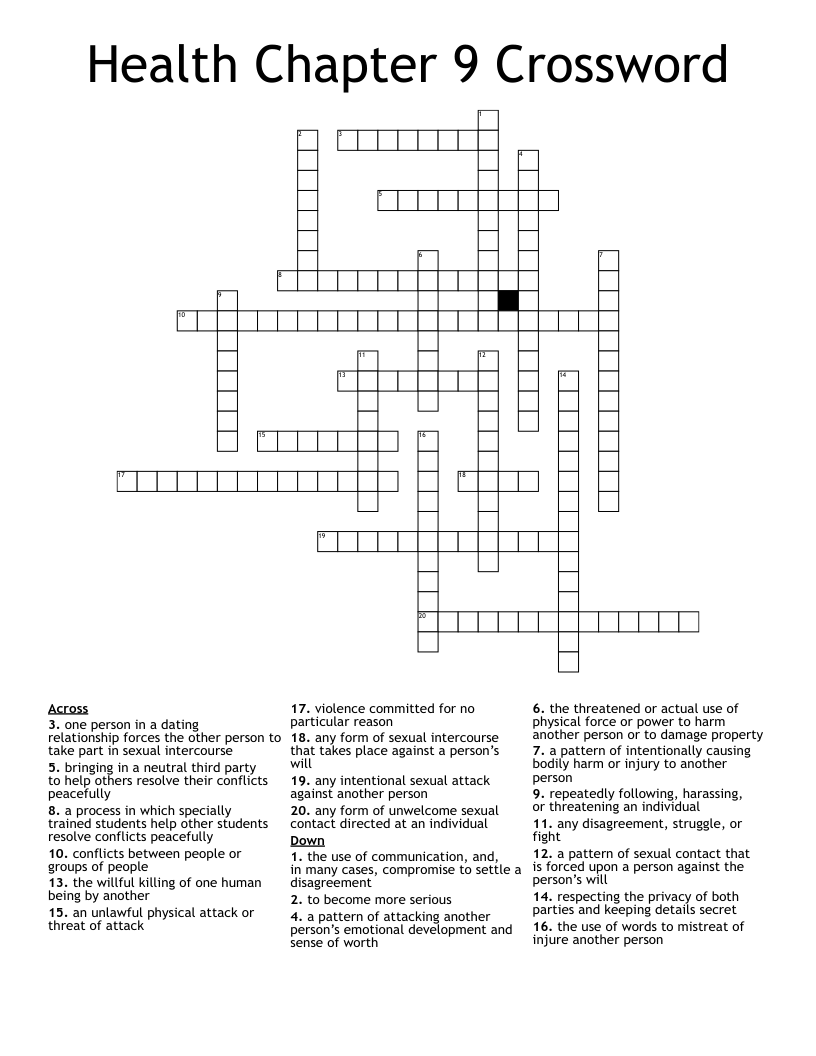 Health Chapter 9 Crossword