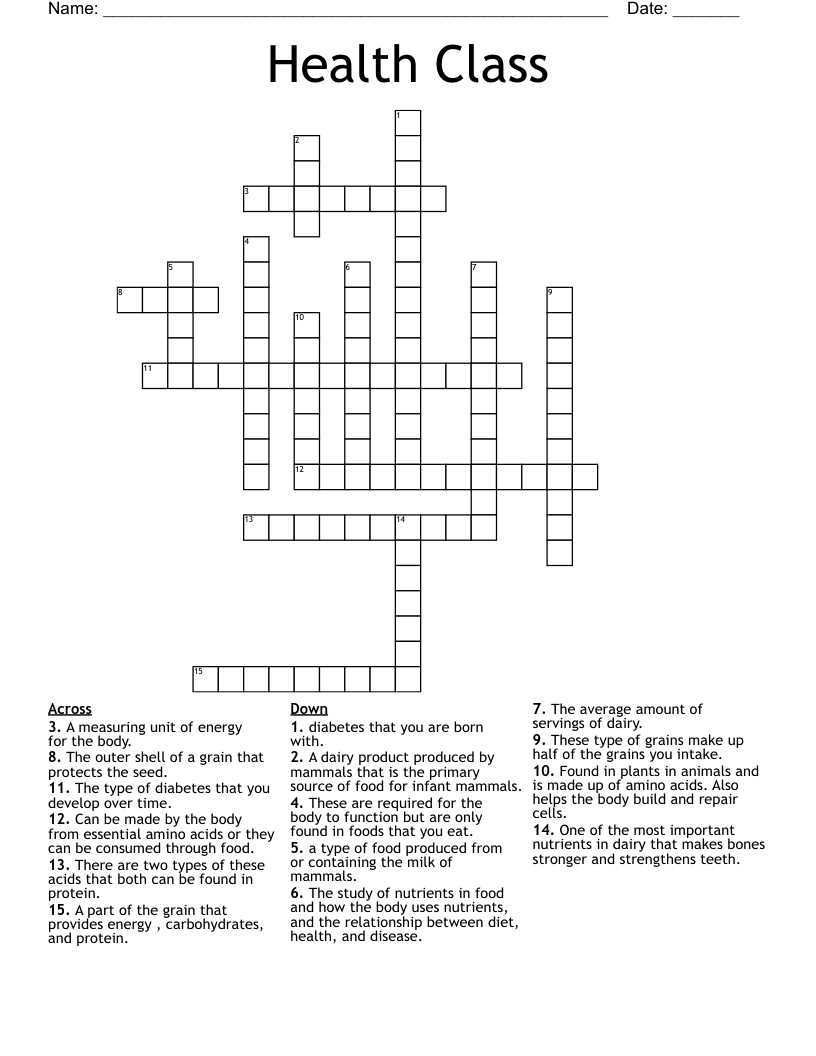 Health Class Crossword