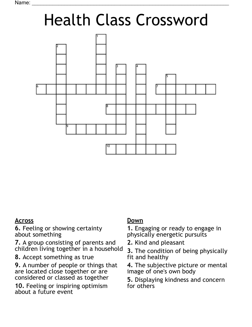 Health Class Crossword