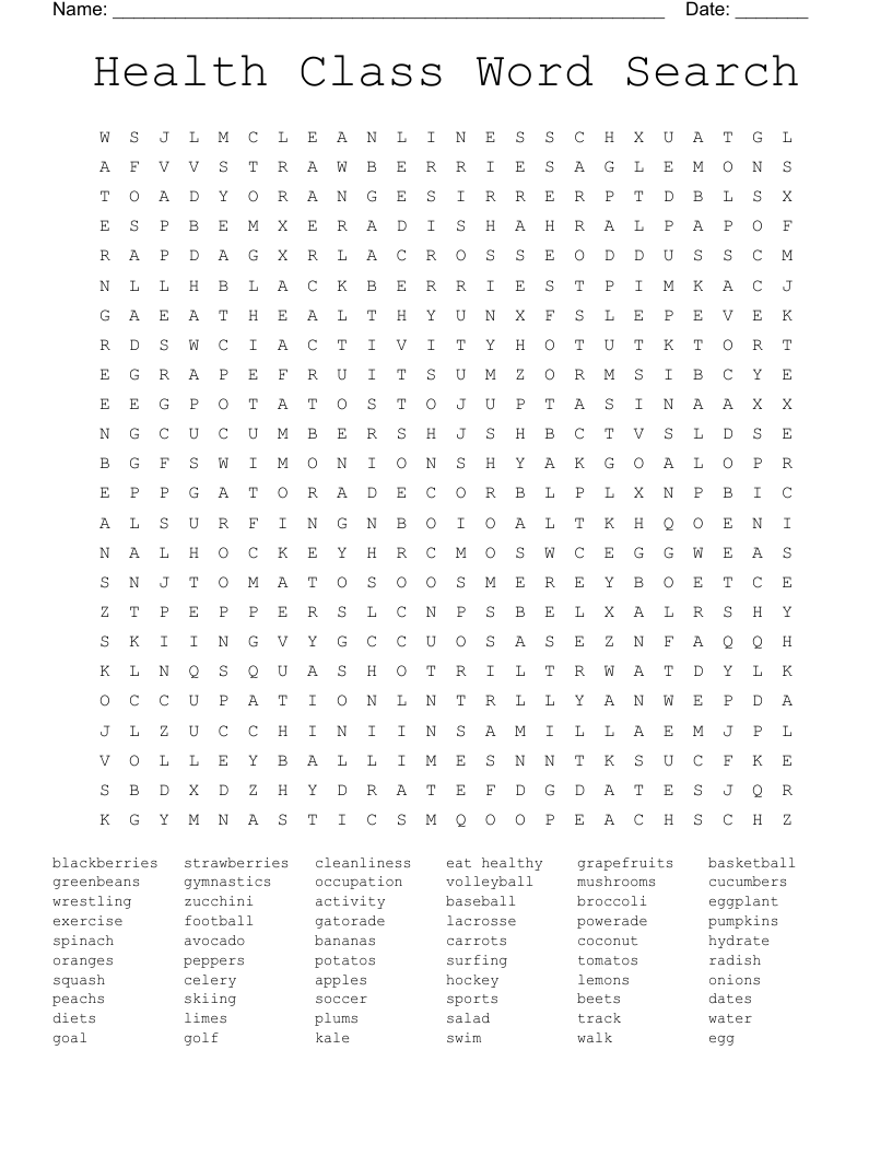 Health Class Word Search