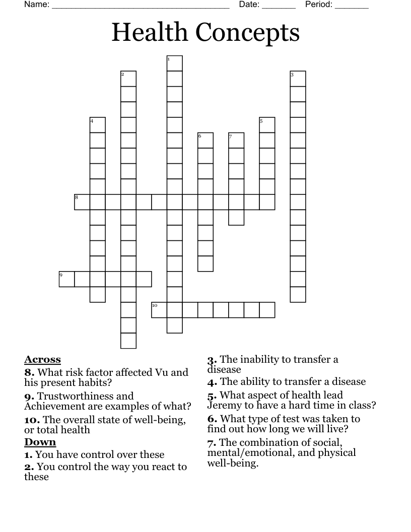 Health Concepts Crossword