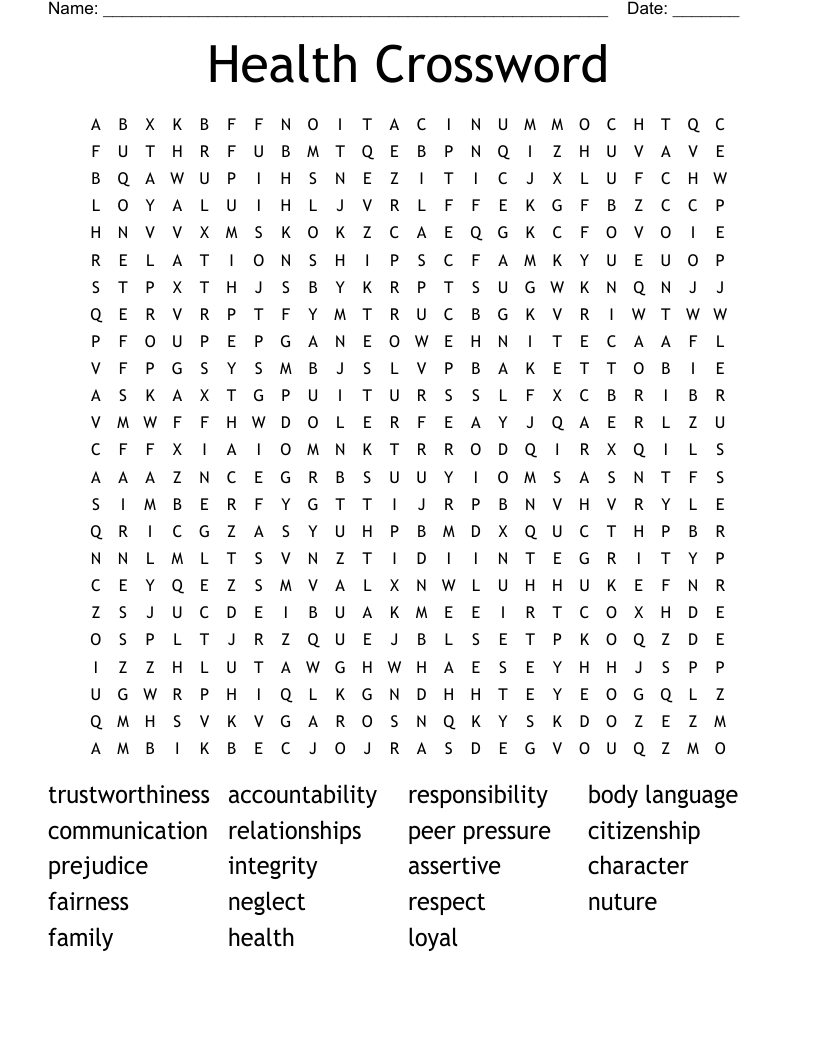Health Crossword Word Search