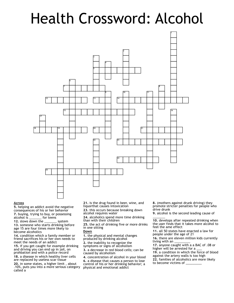 Health Crossword: Alcohol