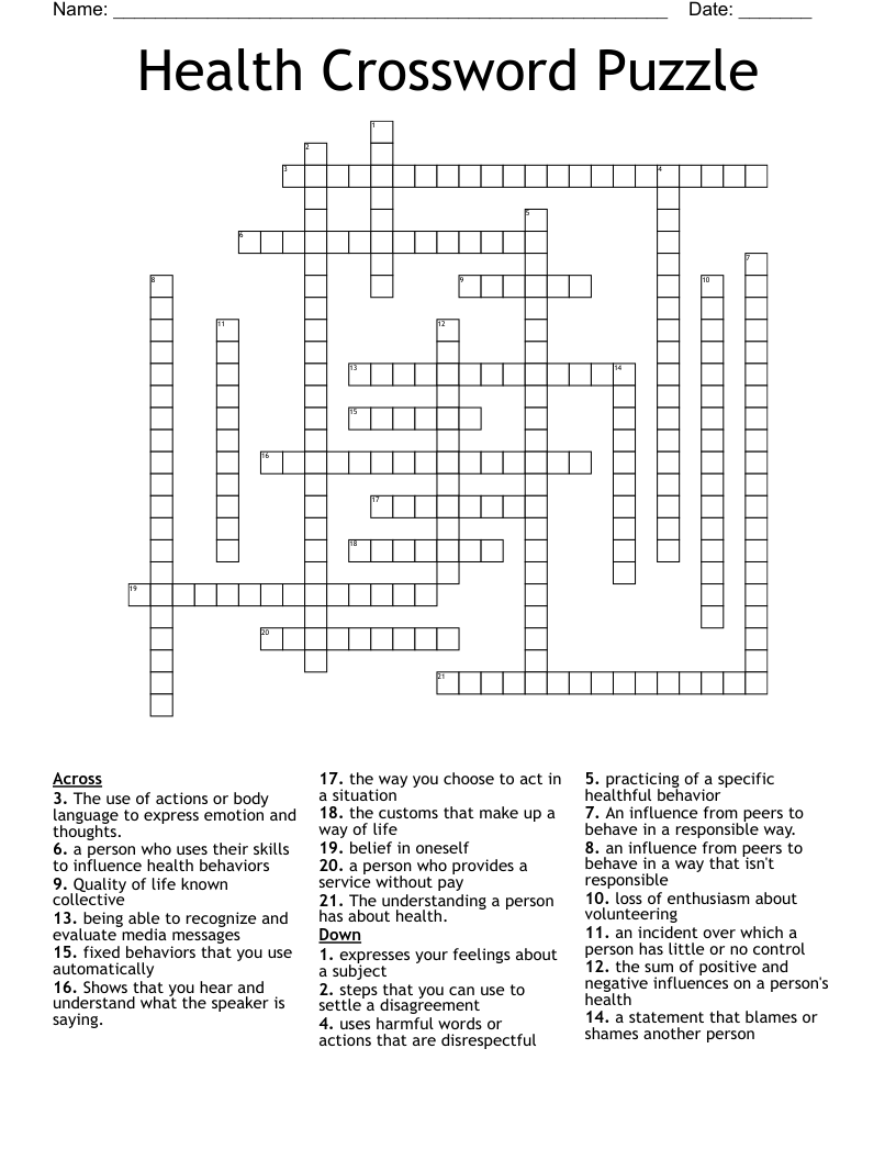 Health Crossword Puzzle