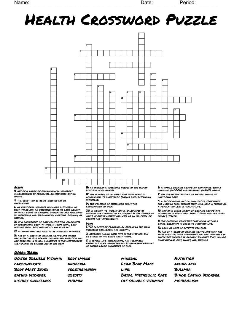 Health Crossword Puzzle