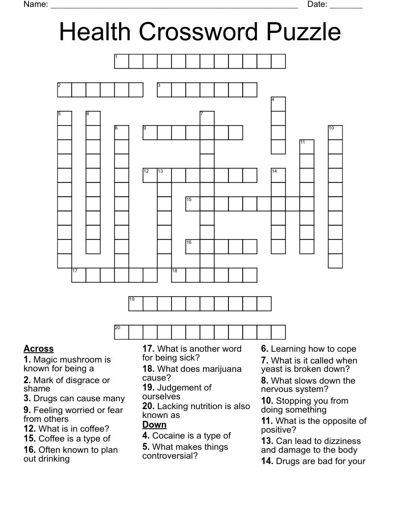 Health Crossword Puzzle
