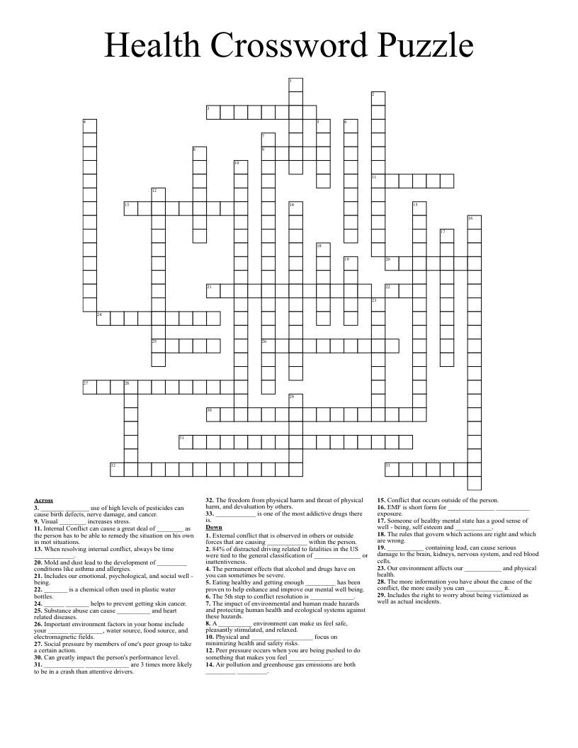 Health Crossword Puzzle