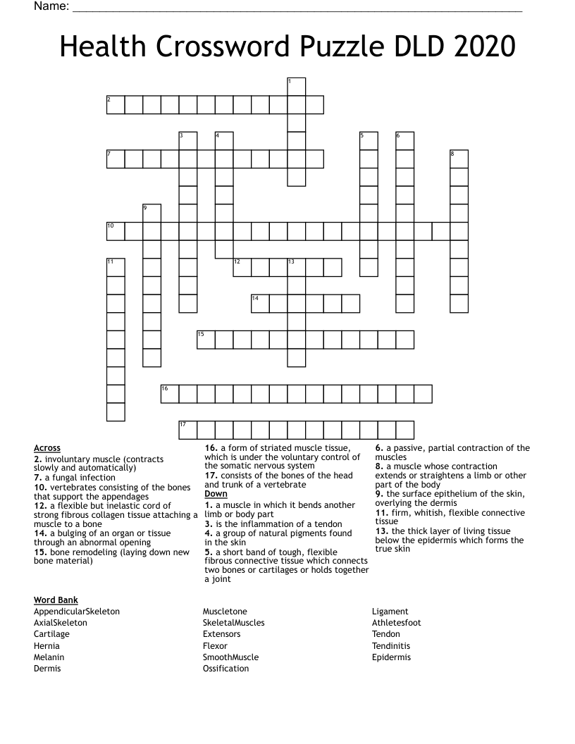 Health Crossword Puzzle DLD 2020