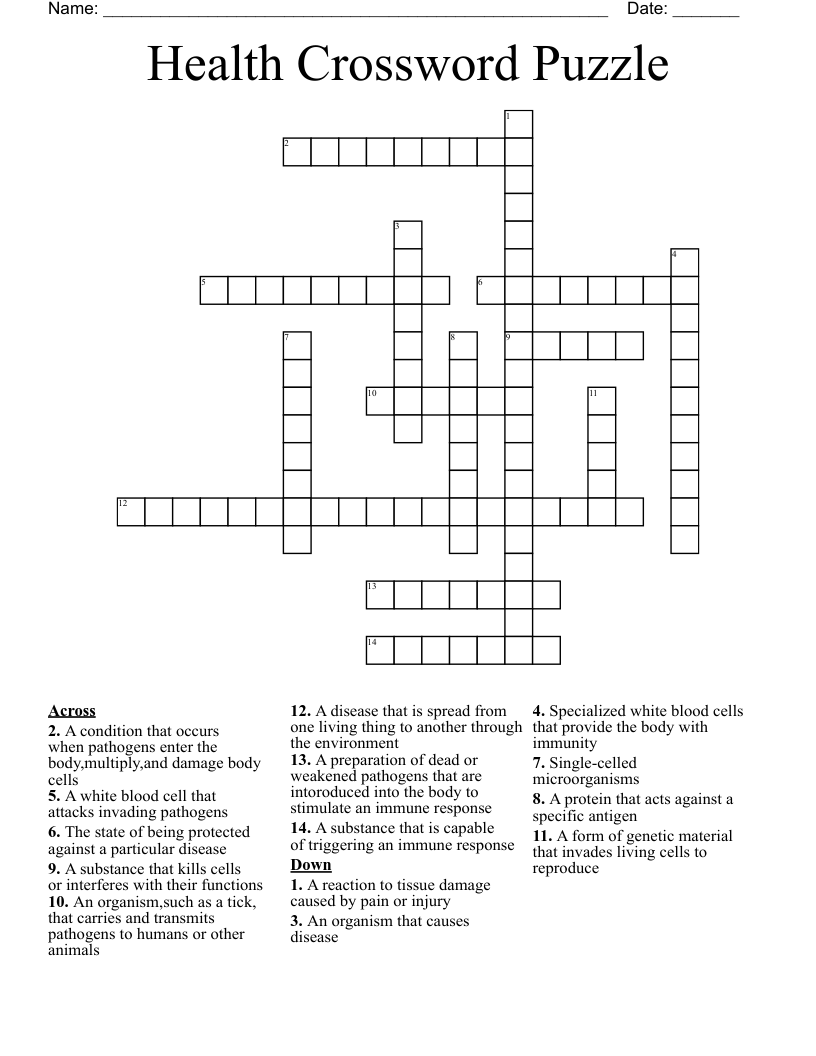 Health Crossword Puzzle 