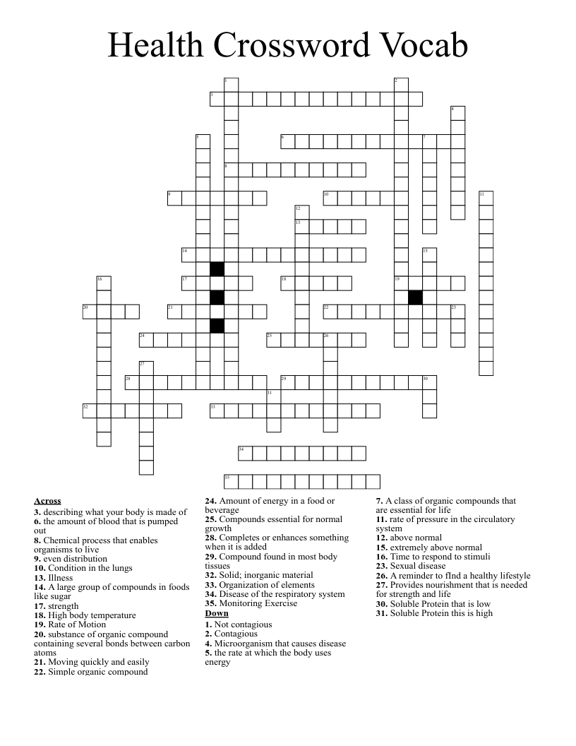 Health Crossword Vocab