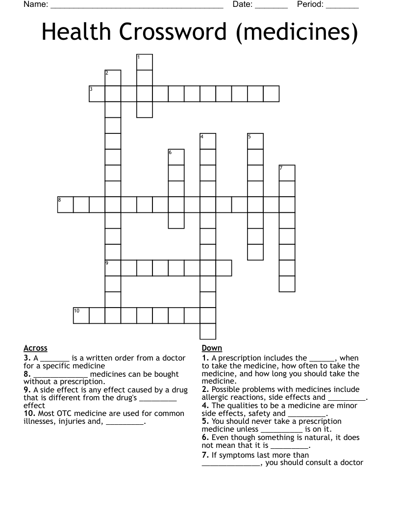 Health Crossword (medicines)