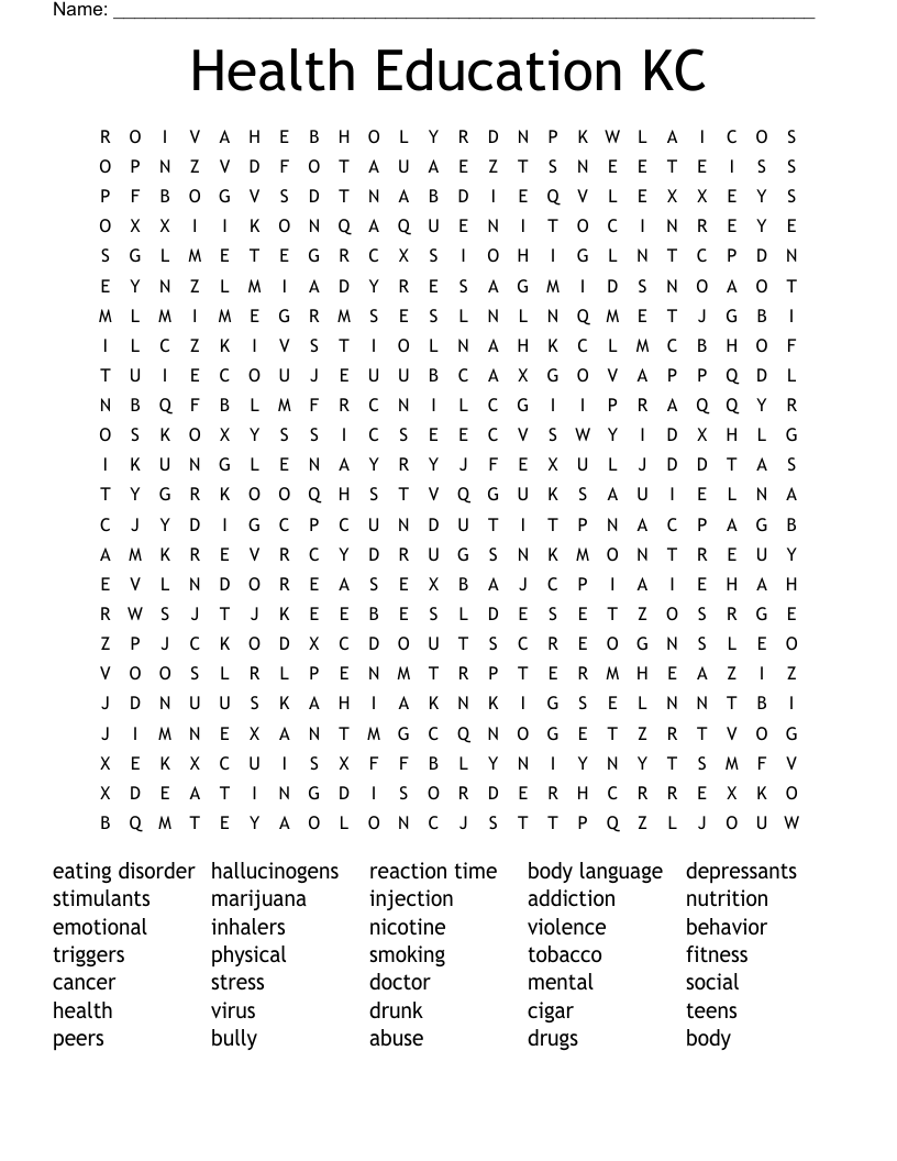 Health Education KC Word Search