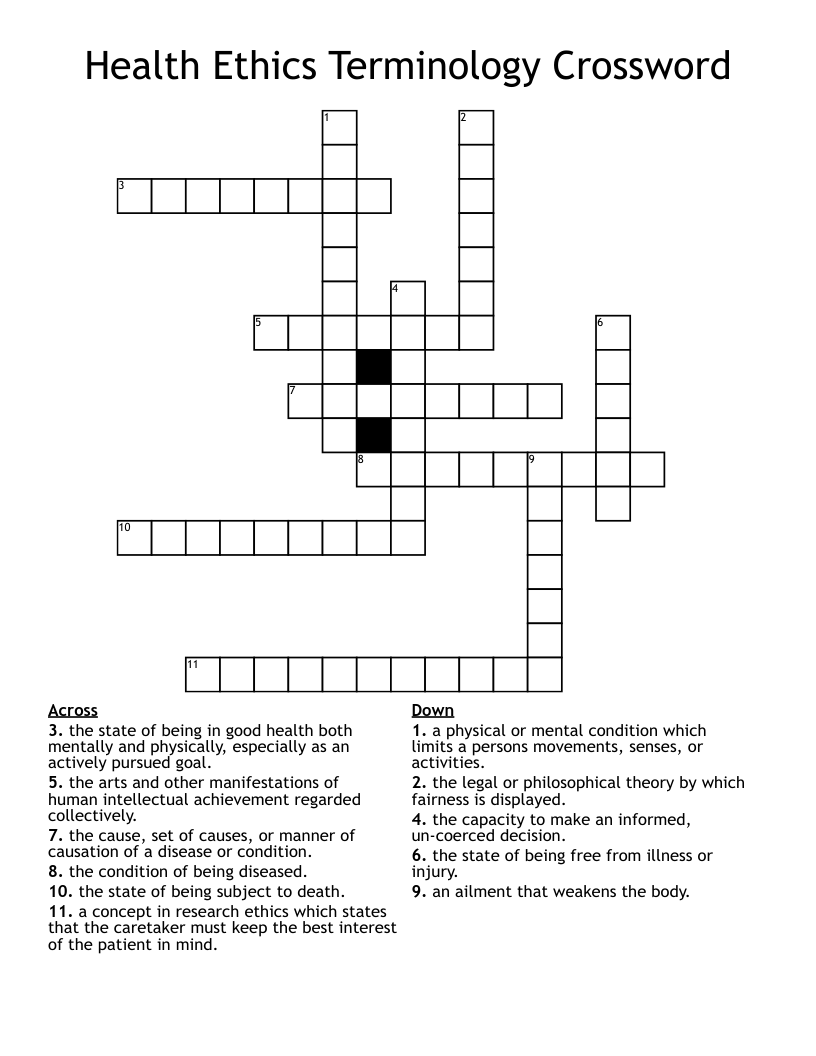 Health Ethics Terminology Crossword