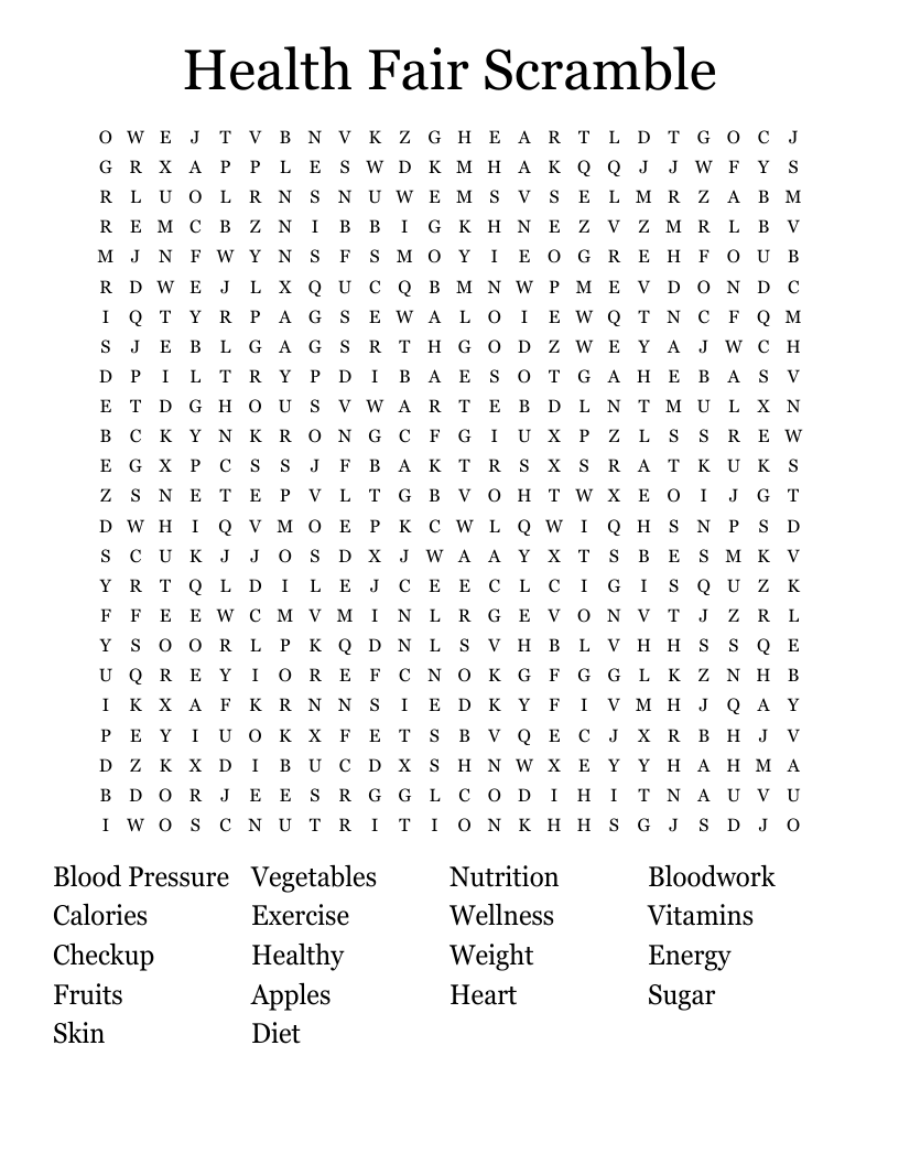 Health Fair Scramble Word Search
