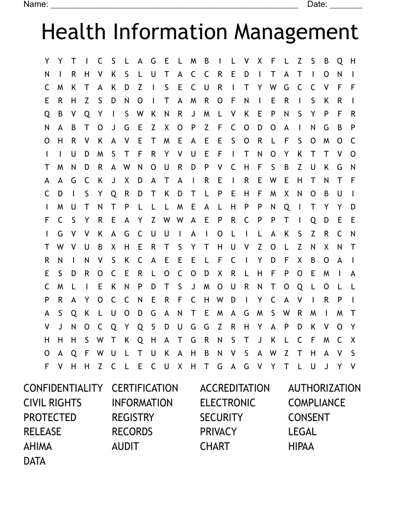 Health Information Management Word Search