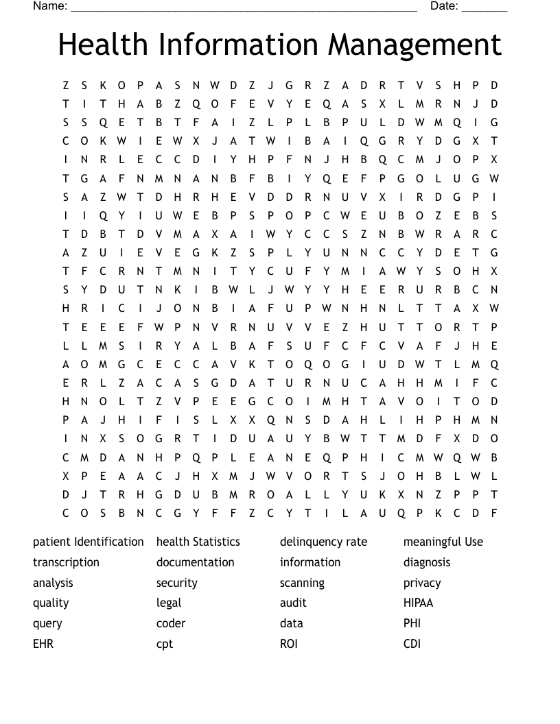 Health Information Management Word Search
