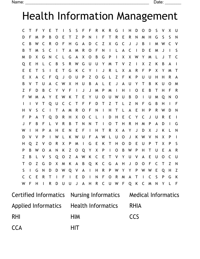 Health Information Management  Word Search