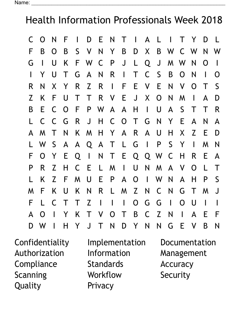 Health Information Professionals Week 2018 Word Search