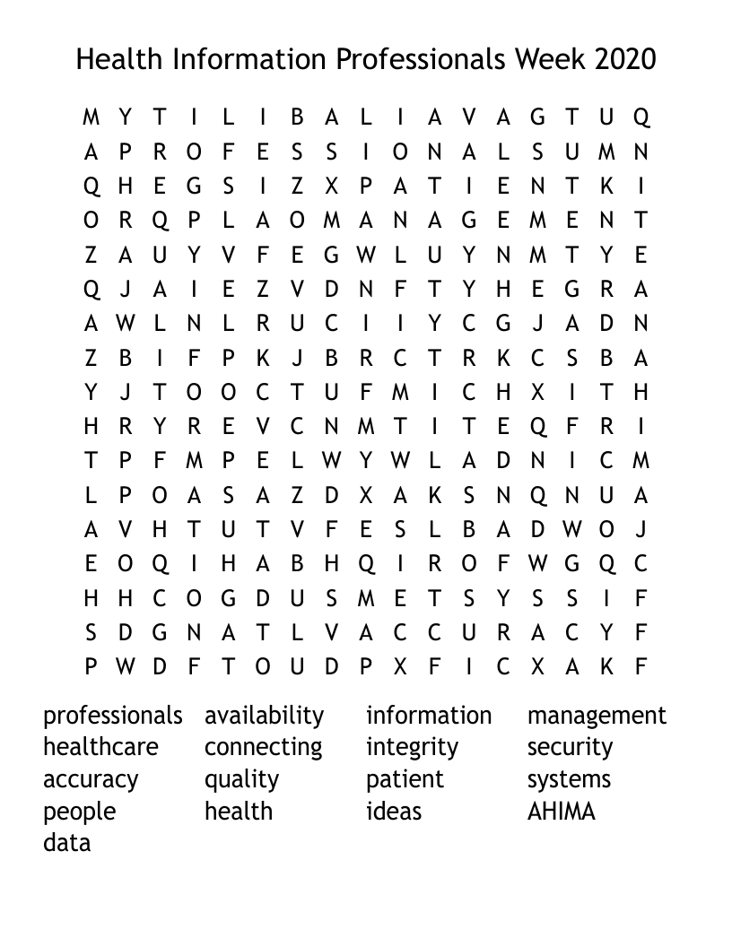 Health Information Professionals Week 2020 Word Search