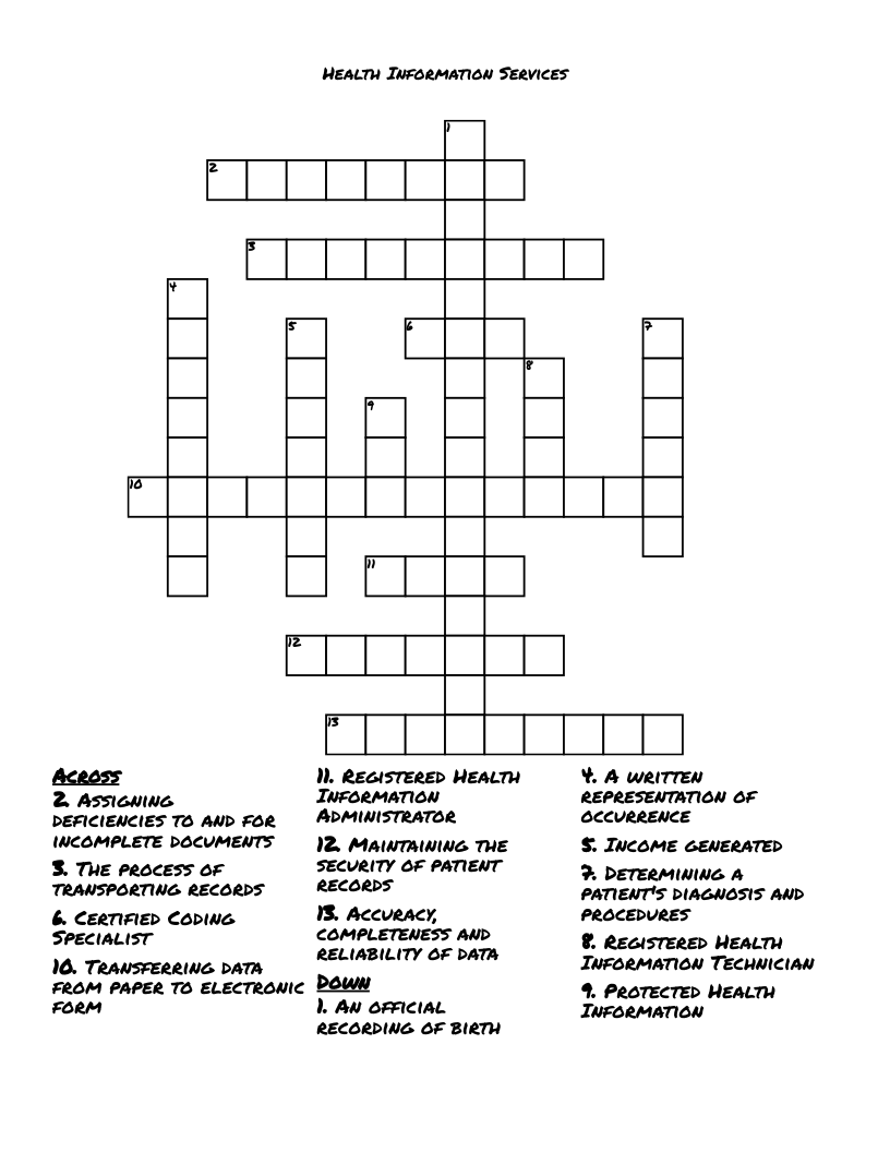 Health Information Services                                                                        Crossword