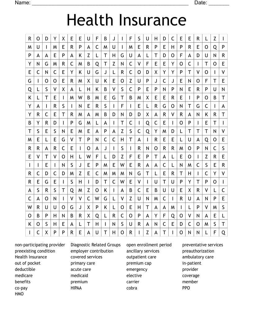 Health Insurance Word Search