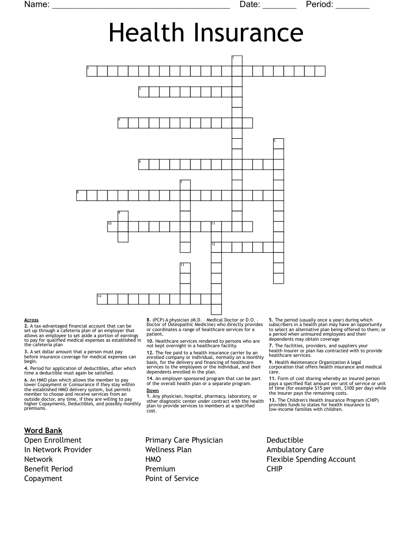 Health Insurance Crossword