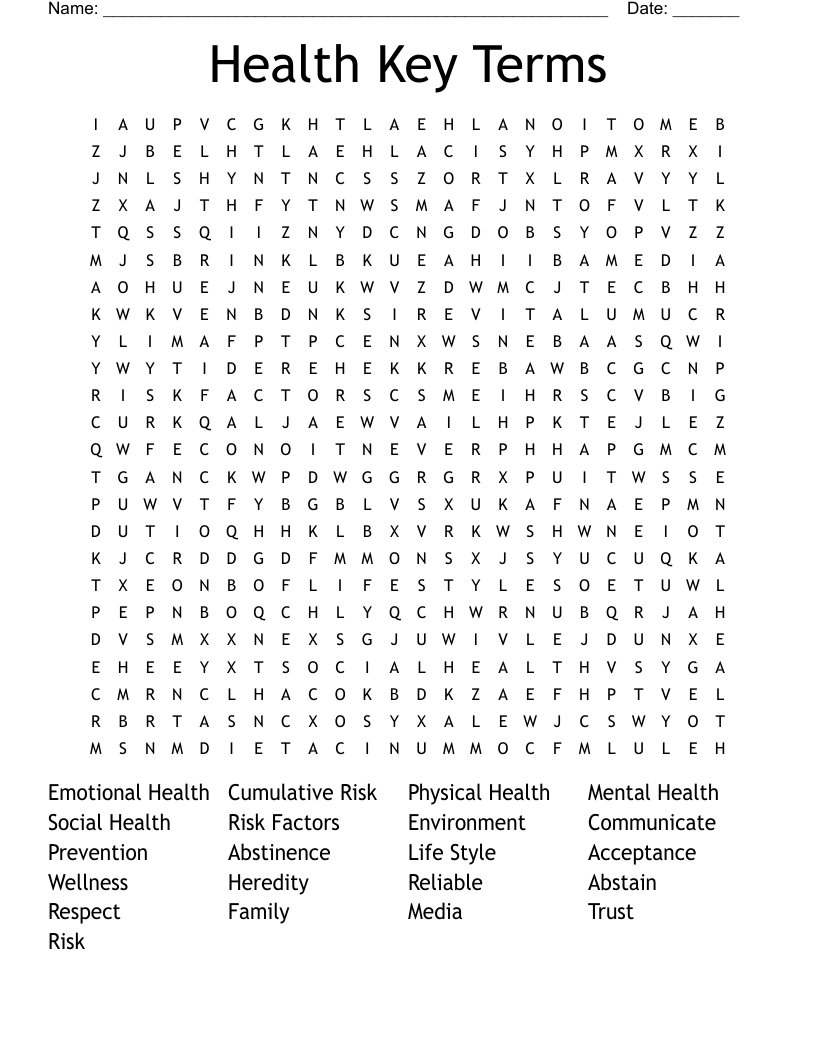 Health Key Terms Word Search