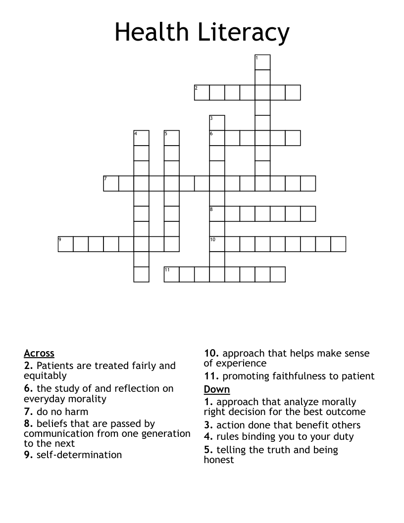 Health Literacy Crossword