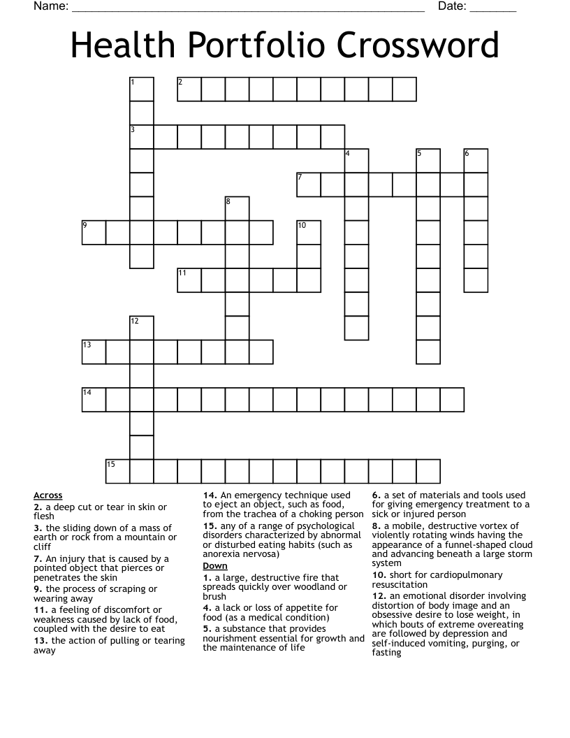 Health Portfolio Crossword