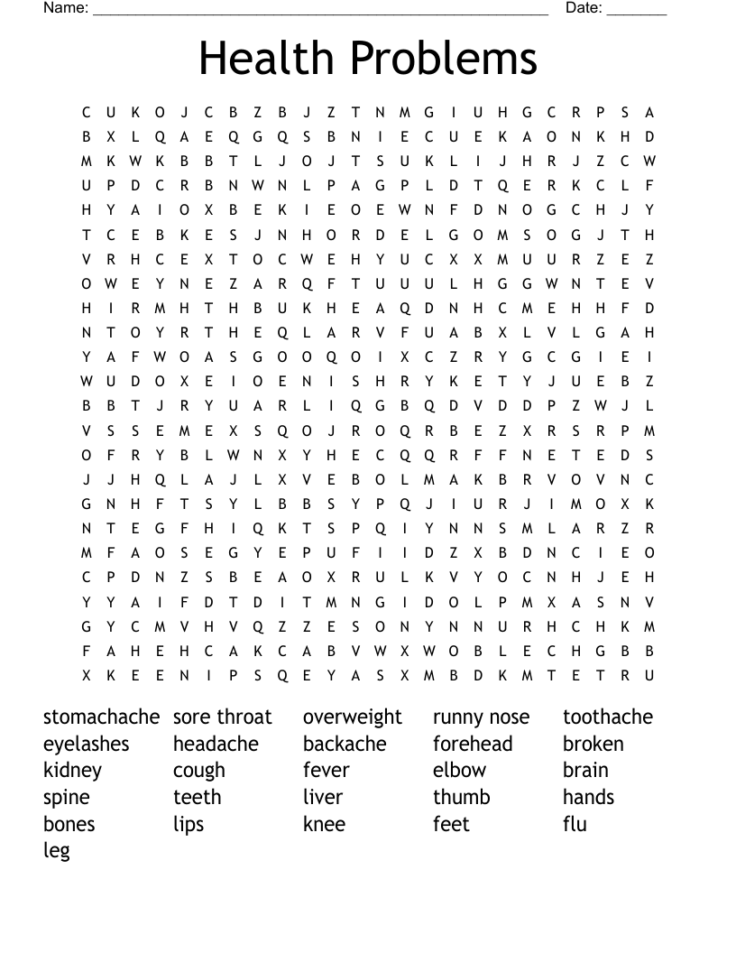 Health Problems Word Search