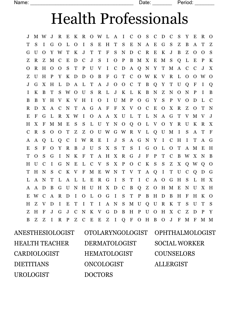 Health Professionals  Word Search