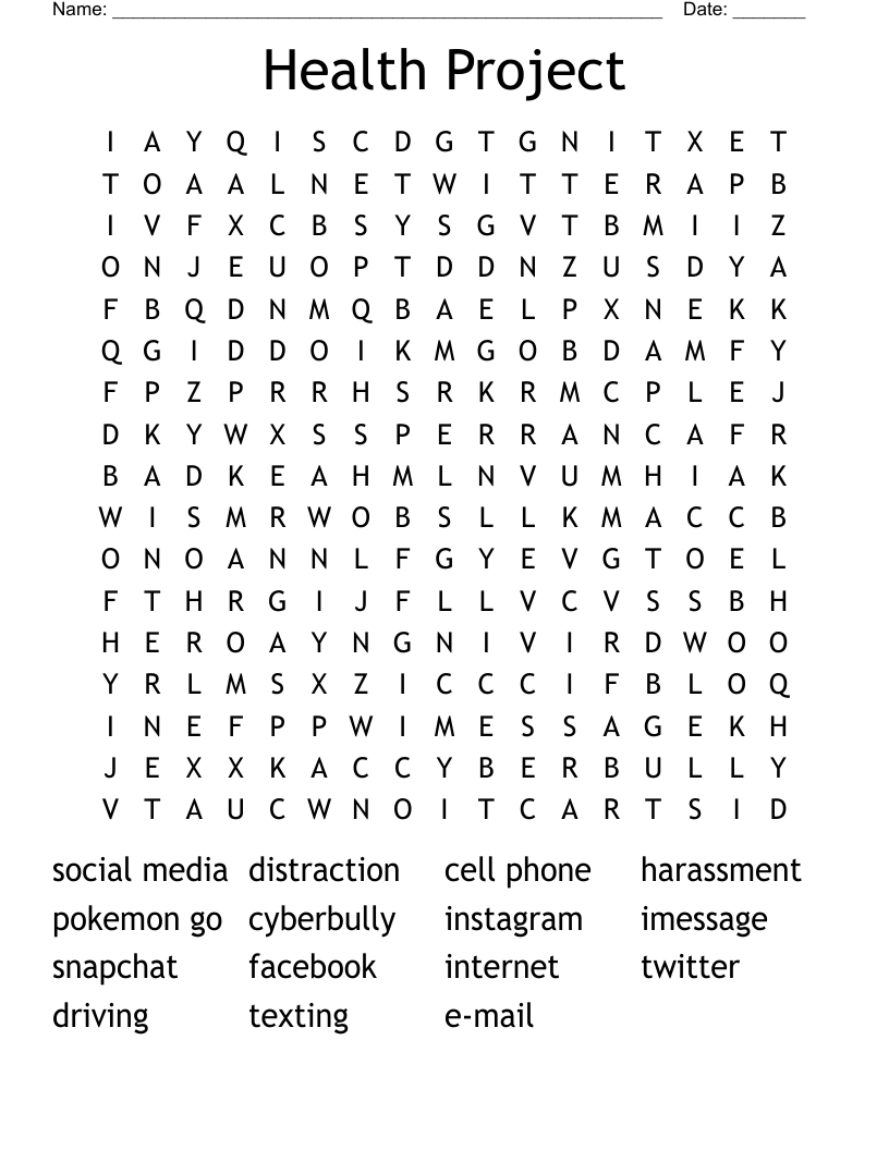 Health Project Word Search
