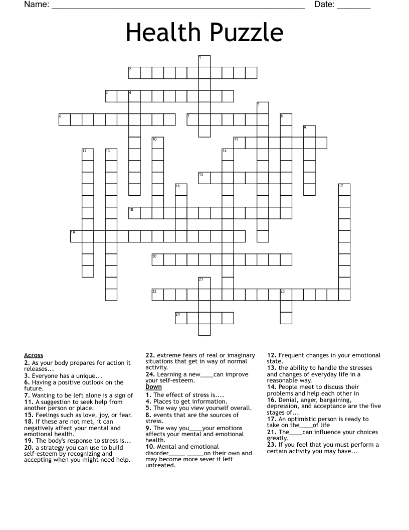 Health Puzzle Crossword